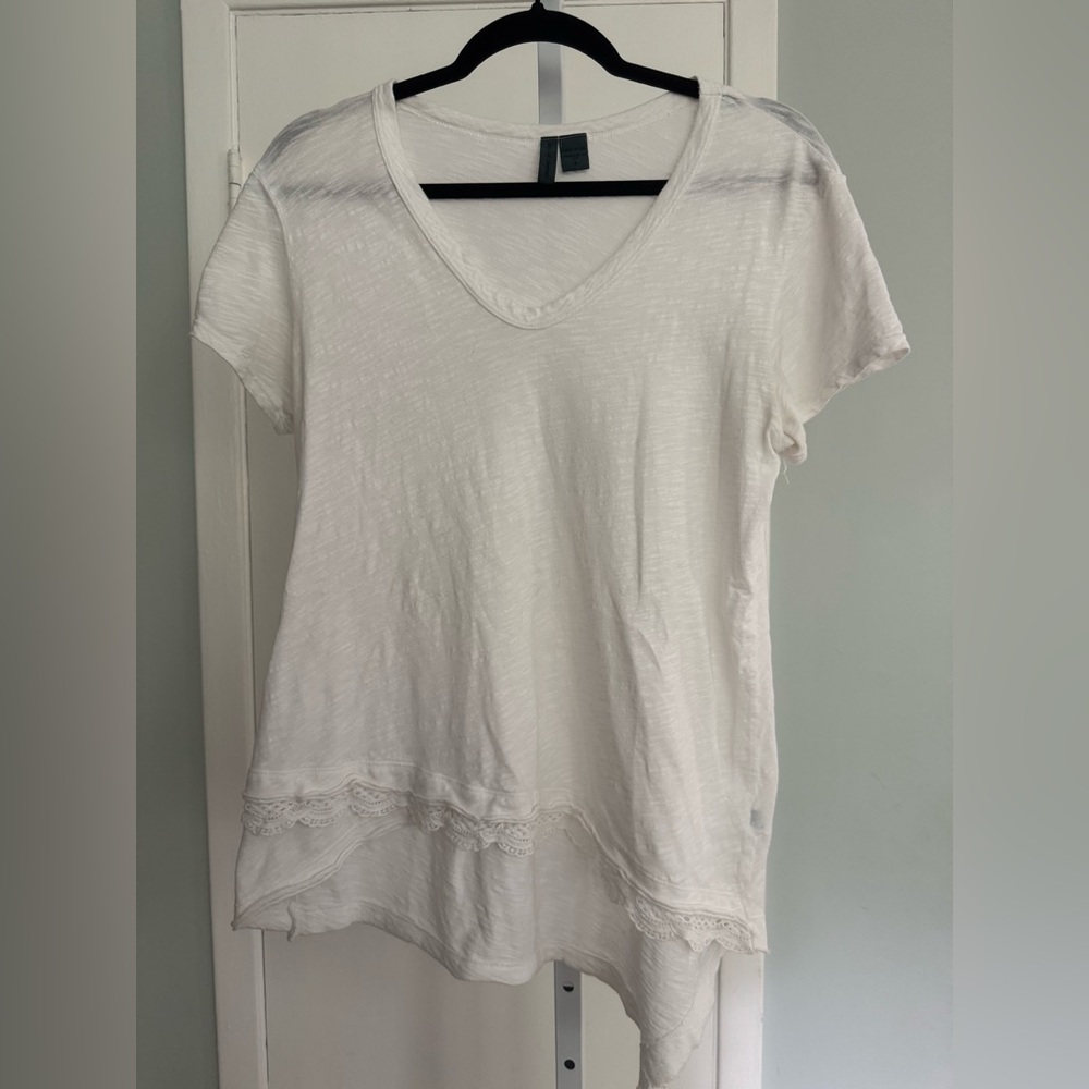 White V-Neck Asymmetrical Women's Top Size S